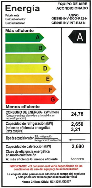 EAA. SPLIT MURO NEW INFINITY 9000 BTUH INVERTER R32 ANWO