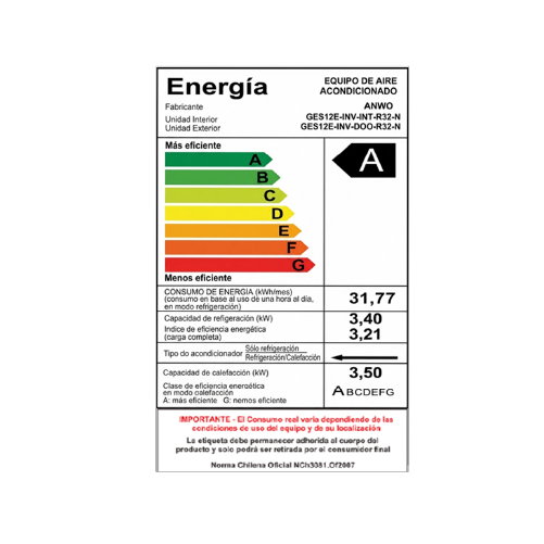 EAA. SPLIT MURO NEW INFINITYW 12000 BTUH INVERTER R32 ANWO