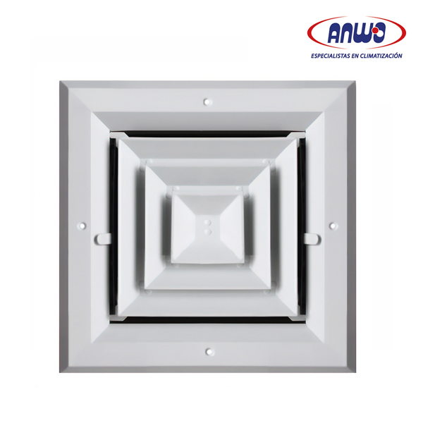 DIFUSOR CUADRADO 4 VIAS PARA INYECCION 30X30CM ALUMINIO NUCLEO DESMONTABLE C/REGULADOR DE CAUDAL