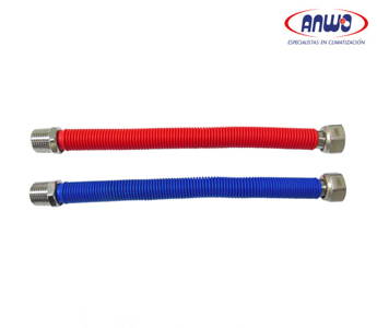 KIT CONEXIÓN FLEXIBLE EXTENSIBLE FM 1/2'' 25-50CM AC INOX CUBIERTA PVC ROJO -AZUL DE CALEFACCIÓN