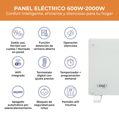 PANEL ELÉCTRICO VIDRIO ANWO NDFL.1500V 1500W C/WIFI