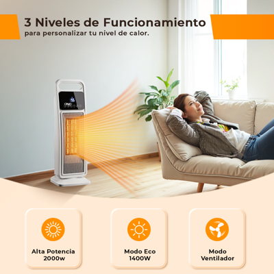 CALEFACTOR ELECTRICO ANWO PTC 2000W TORRE BLANCO