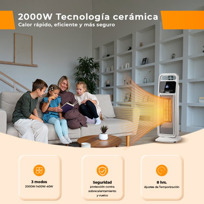 CALEFACTOR ELECTRICO ANWO PTC 2000W TORRE BLANCO