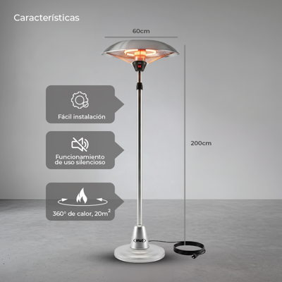 CALEFACTOR EXTERIOR DE PIE 2000 WATTS ALTURA AJUSTABLE PHH2000BS