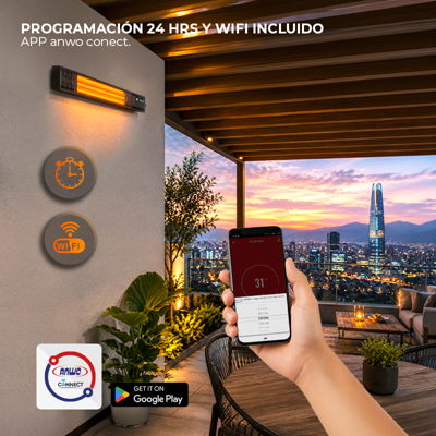 CALEFACTOR DE TERRAZA MURO 2000 WATTS CON WIFI T17-GR20B