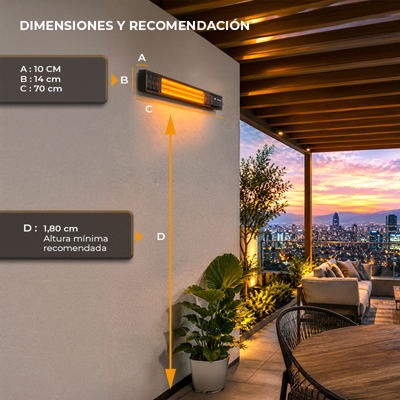 CALEFACTOR DE TERRAZA MURO 2000 WATTS CON WIFI T17-GR20B