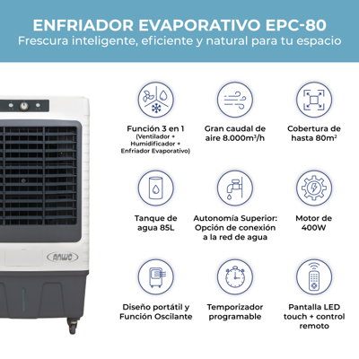 ENFRIADOR EVAPORATIVO PORTATIL COMERCIAL 8.000MCH