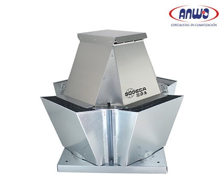 EXTRACTOR CENTRIFUGO TEJADO SALIDA VERTICAL ALABE A REACCION IP55 890 RPM 220V QMAX 1400M3H