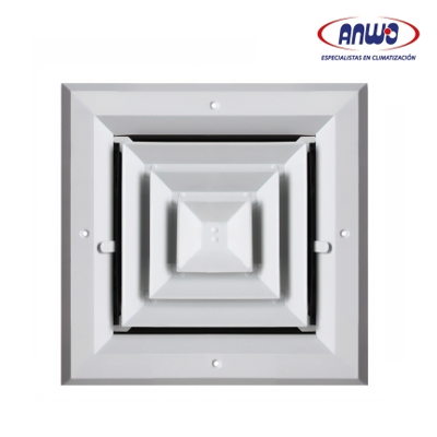 DIFUSOR CUADRADO 4 VIAS PARA INYECCION 20X20CM ALUMINIO NUCLEO DESMONTABLE C/REGULADOR DE CAUDAL